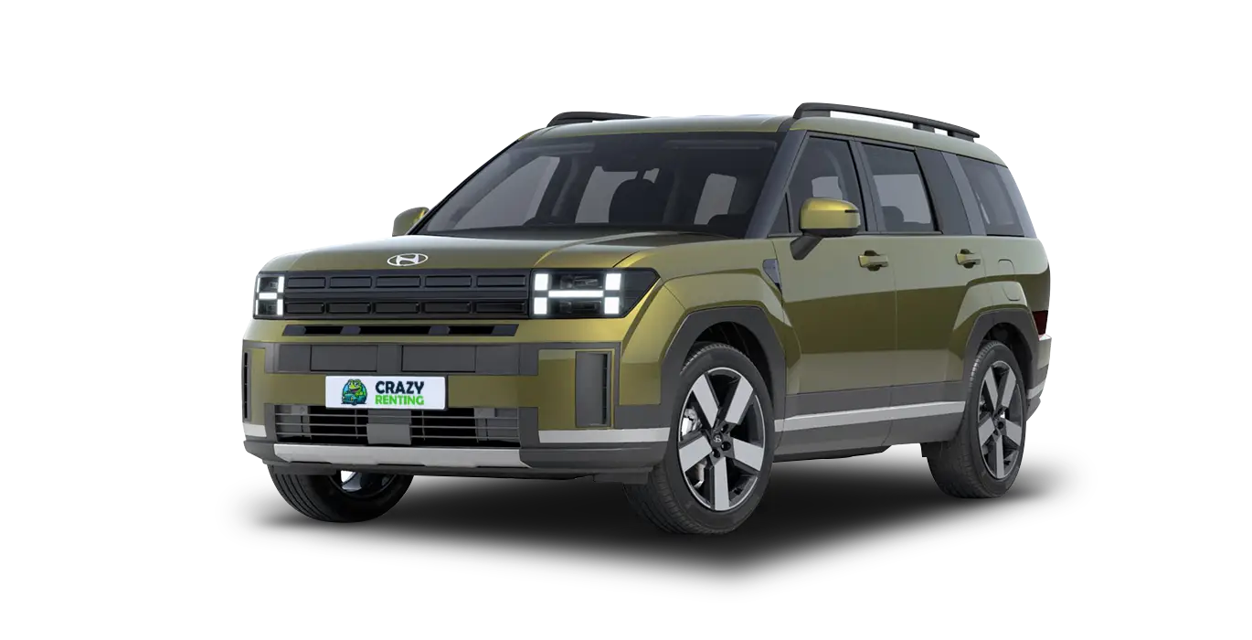 Hyundai Santa Fe 1.6 T GDI Maxx PHEV 252CV 4x4 6AT verde sin fondo principal crazy | Crazy Renting