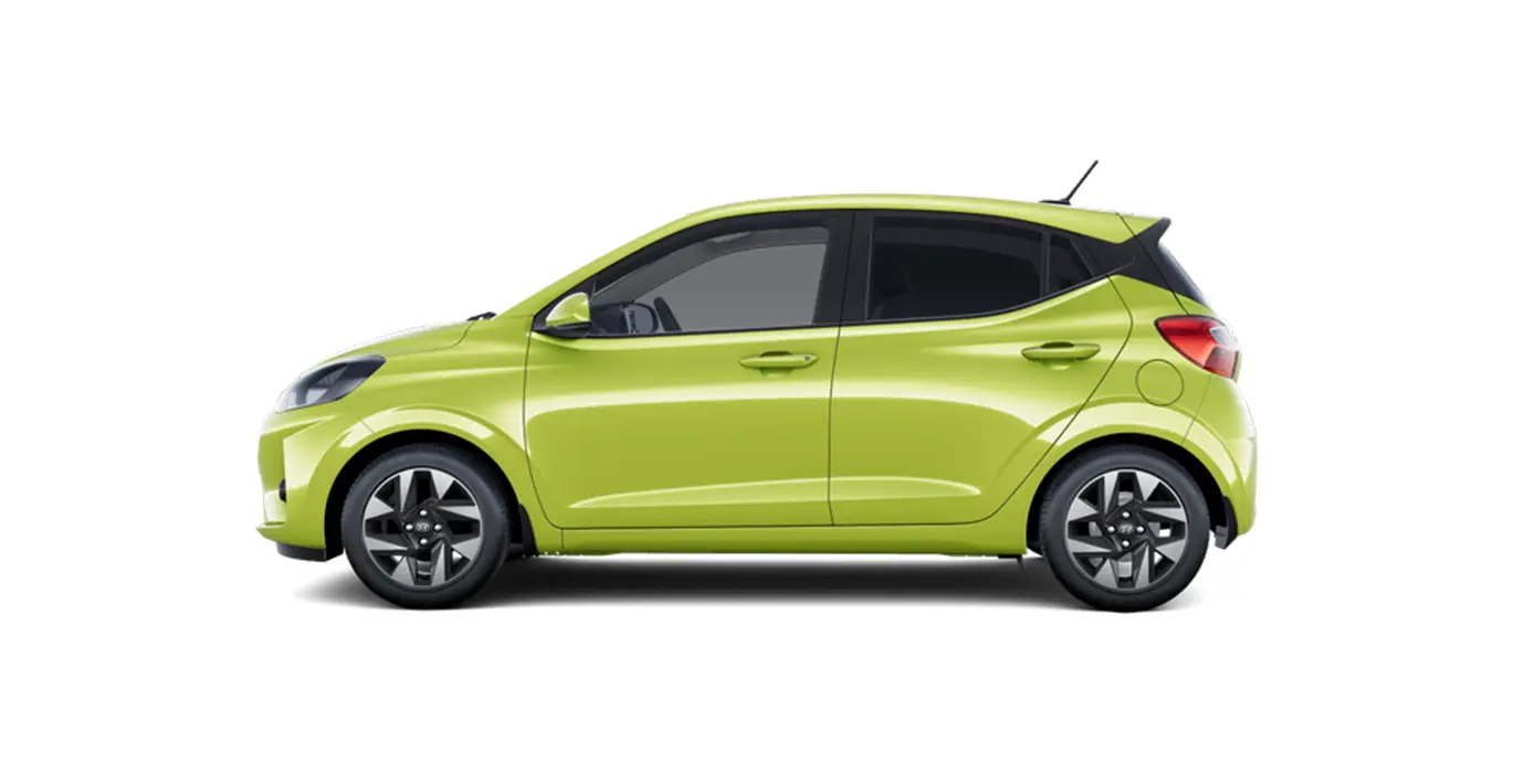 Hyundai i10 Klass 63cv MY25 verde lateral | Crazy Renting