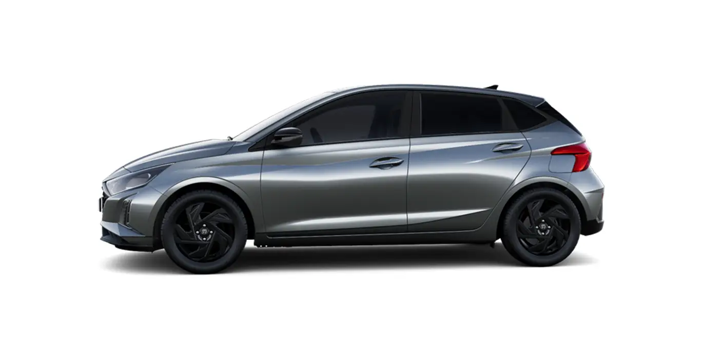 Hyundai i20 1.0T Black Line 90cv MY26 lateral gris oscuro | Crazy Renting