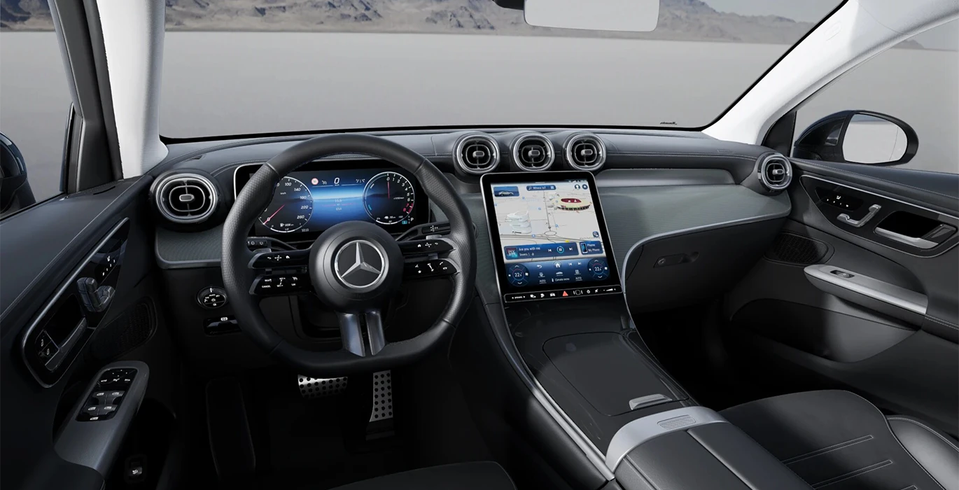 Mercedes Benz GLC Coupe 300 de 4MATIC gris interior delantera | Crazy Renting