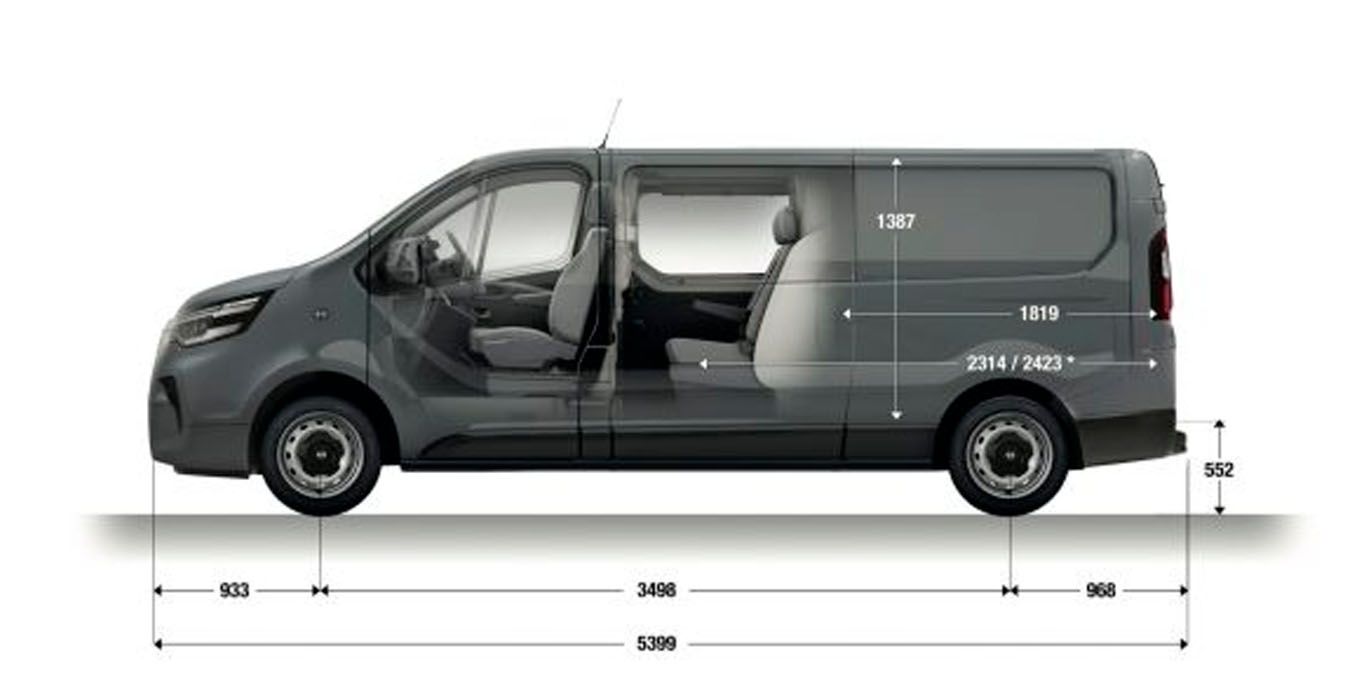 NISSAN Primastar Combi 9 plazas 2 0 dCi L2H1 Go exterior medidas | Crazy Renting