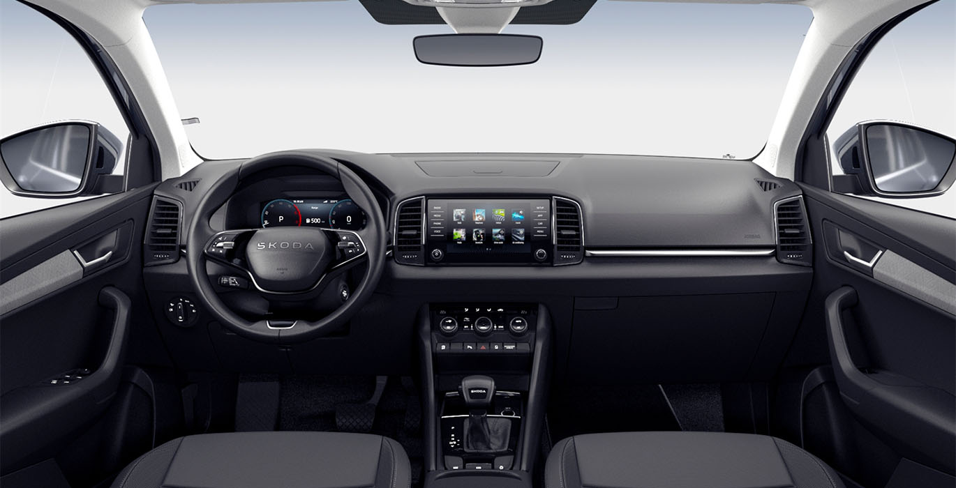 SKODA Karoq Selection 2.0 TDI DSG interior delantera | Crazy Renting